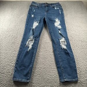 Judy Blue Women's Boyfriend Fit Jeans Blue Distressed Size 11/30 Stretch